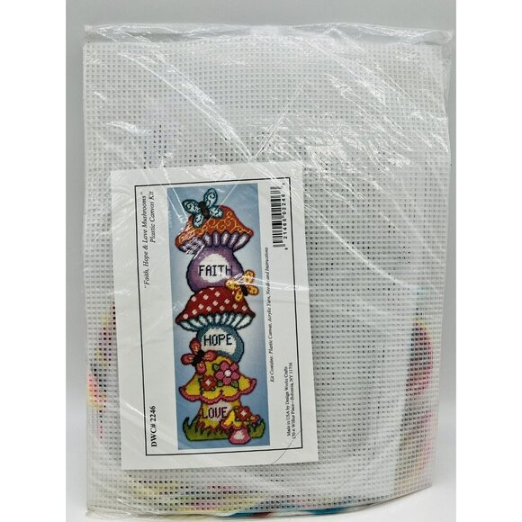 Design Works Crafts Faith Hope Love Mushrooms Wall Hanging Plastic Canvas 2246 - Picture 2 of 5